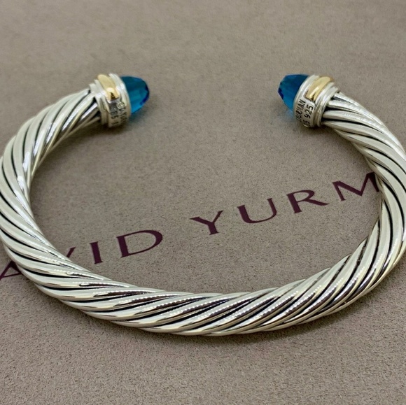 DAVID YURMAN Cable Classic Bracelet with Blue Topaz & 14K Gold 7mm